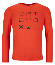 Triko Ortovox 185 Merino Brand Outline Ls Men's Hot Orange